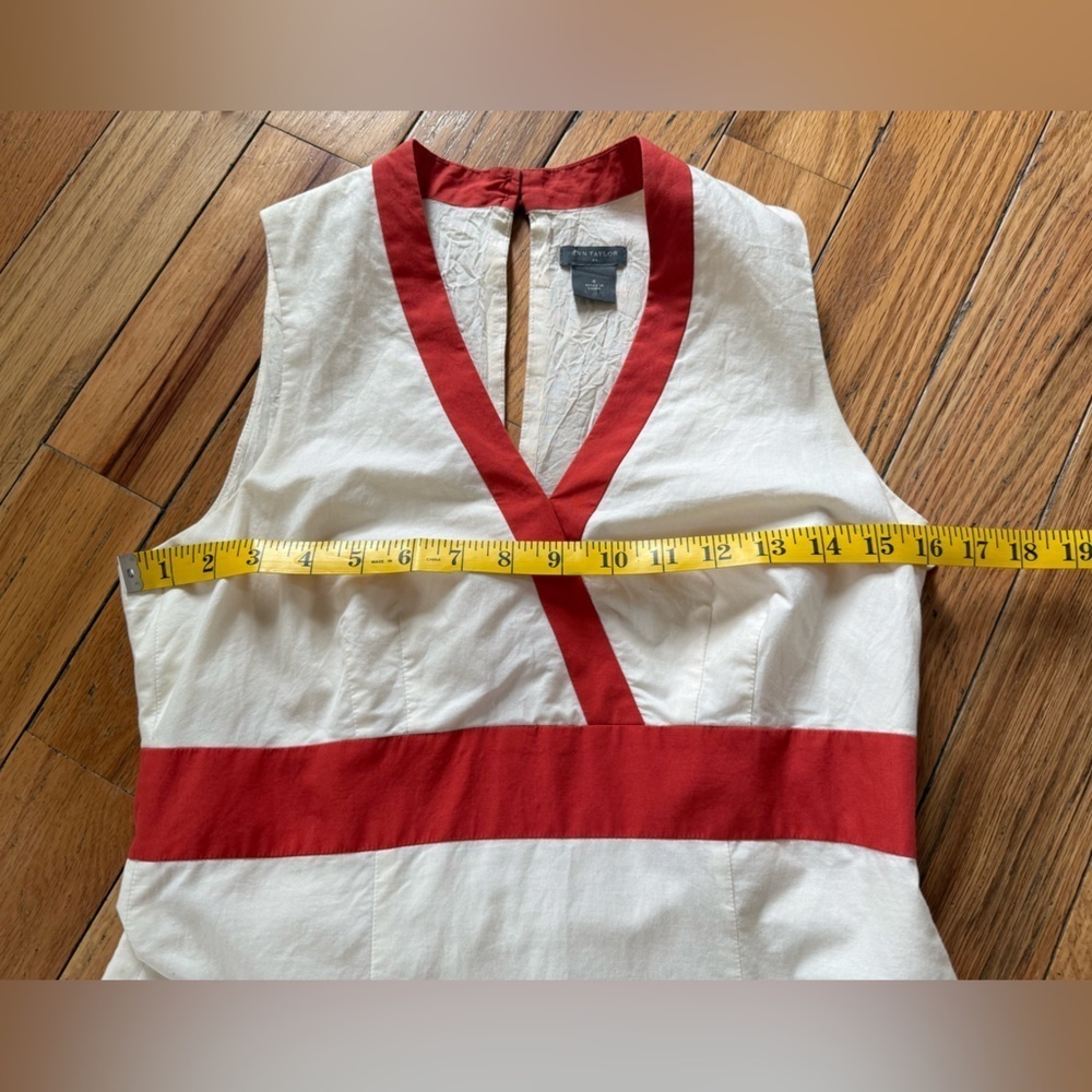 Ann Taylor 100% Cotton V Neck Sleeveless A Line White/Red Dress Women’s Sz 4 - Picture 14 of 15
